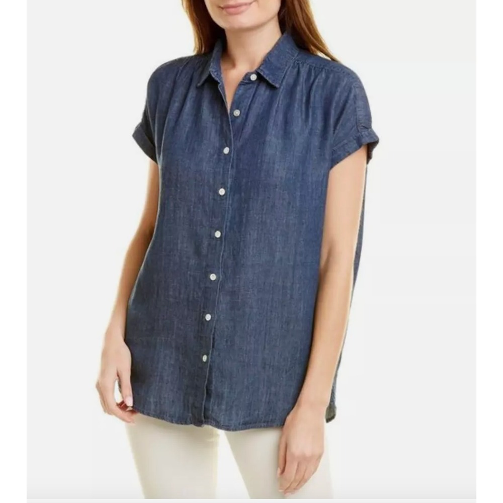 J. McLaughlin Top Womens Small Blue Cotton Chambray Button Up Boho Western Ranch